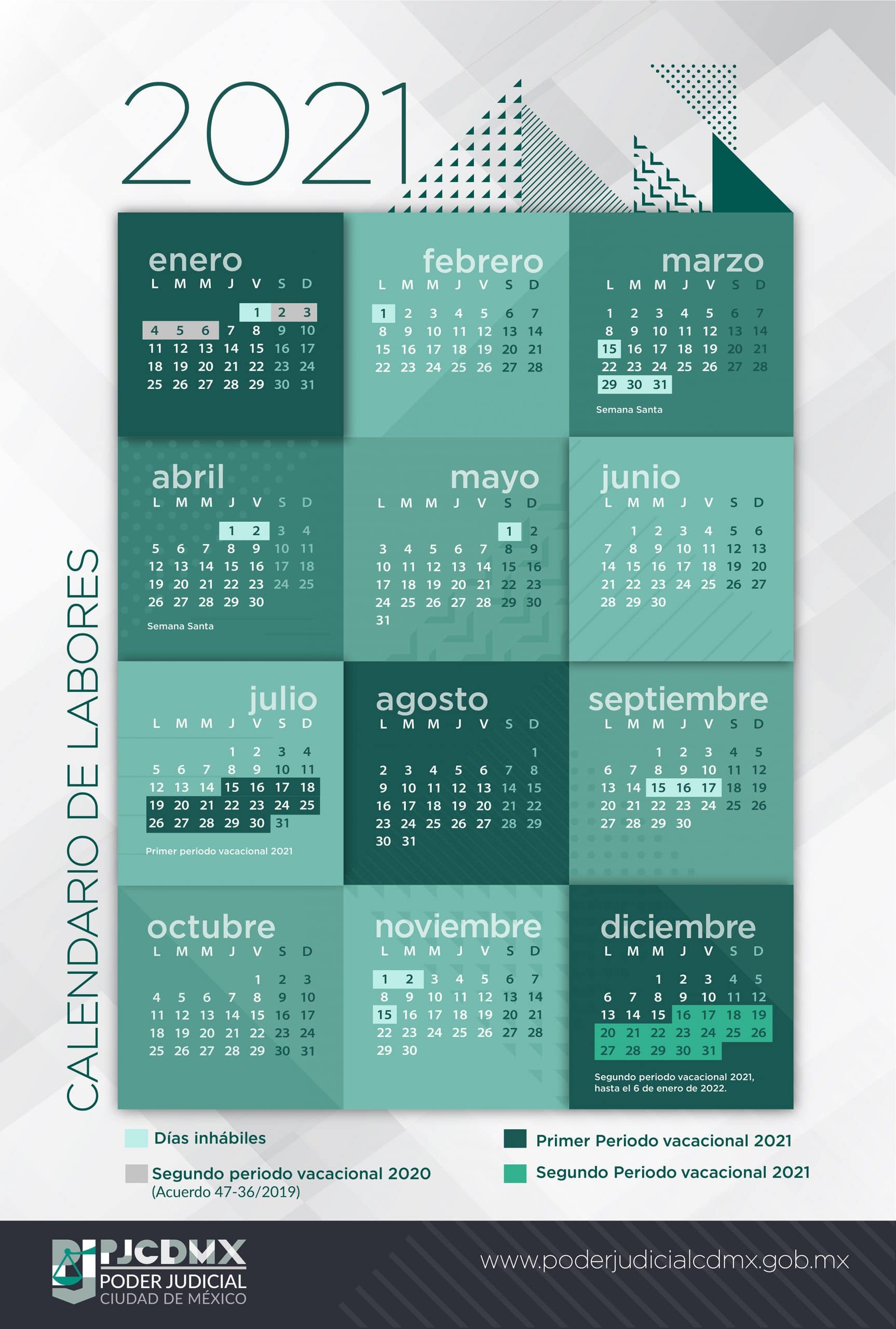 calendario 2021 poder judicial