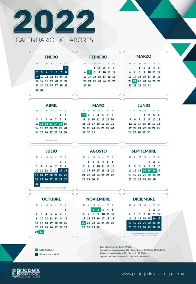 calendario 2022 cdmx poder judicial 2