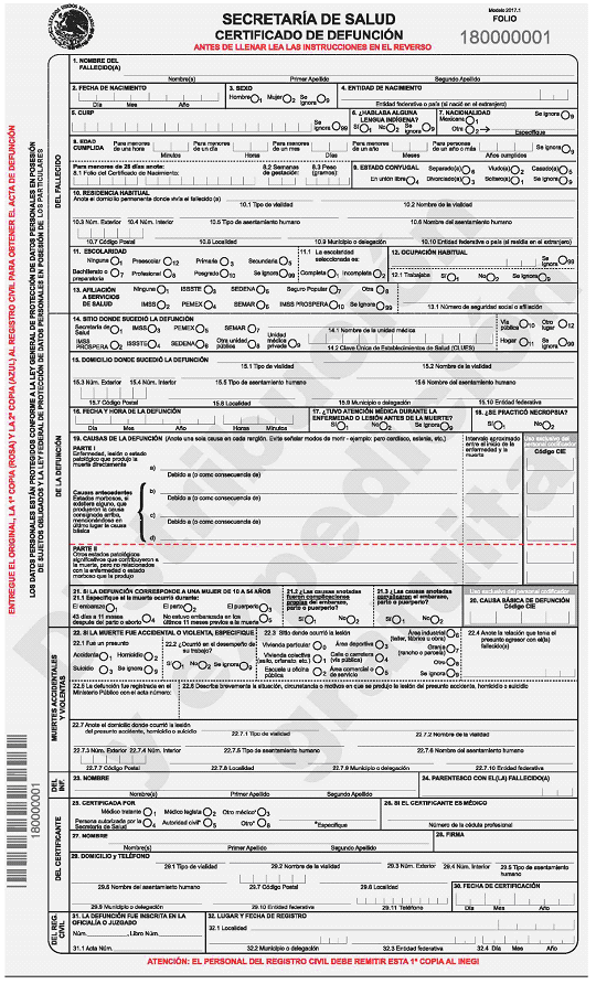 certificado de defuncion