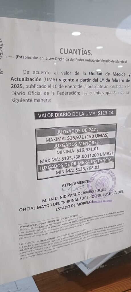 cuantia juzgados morelos 2025